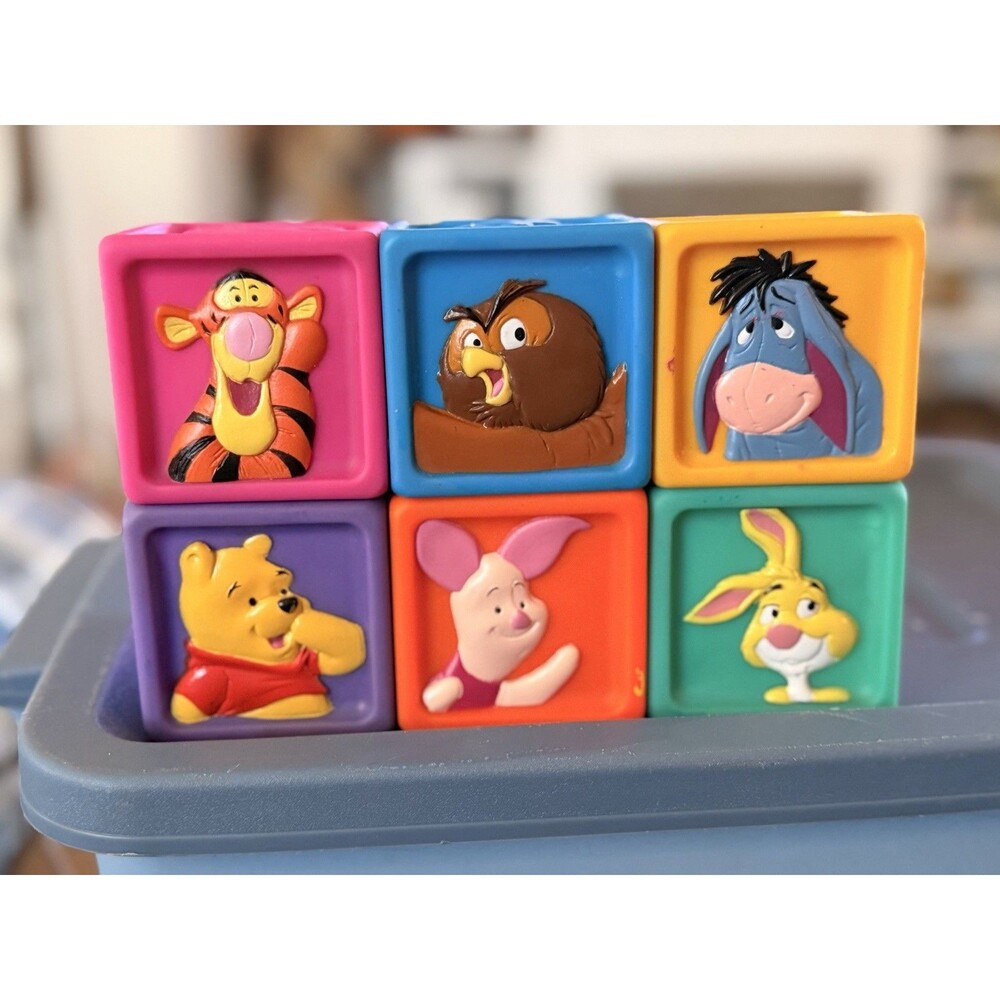 Vintage Disney Winnie The Pooh & Friends Blocks Set 6 Soft Rubber Toy Colorful